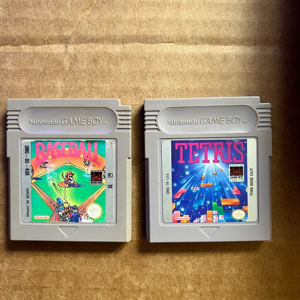 Nintendo Game Boy Tetris and Baseball Cartridges - Gray